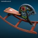 Vecchio cavallino a dondolo in legno dipinto a mano provenienza Ungherese
