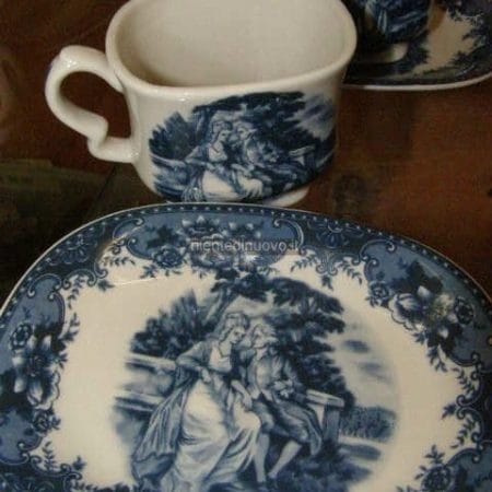 Set 6 tazzine con piattino in ceramica inglese, decorazione blu