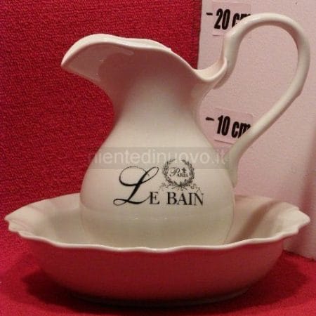 Brocca e catino in ceramica "Le Bain, Paris" - brocca 23x15x22 cm, catino 26 cm