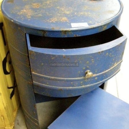 mobile bidone fusto industriale con cassetti e sgabello integrato