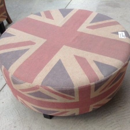 Pouf inglese tondo con gambe in legno, Ø74 H38, stile classico