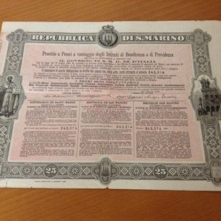 Prestito a premi, 1907 — documento della Repubblica di San Marino