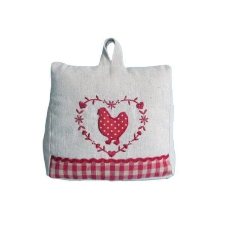 Fermaporta in tessuto con gallina ricamata in stile shabby chic
