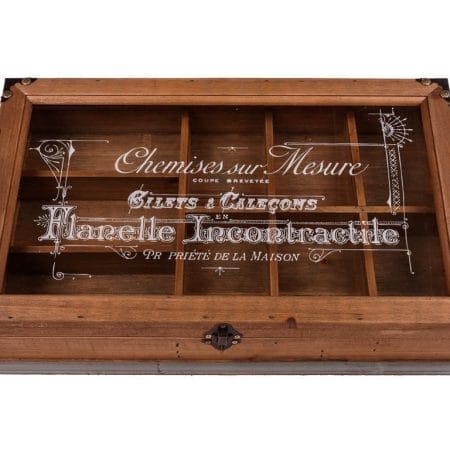 bacheca vintage style in legno con vetro decorato