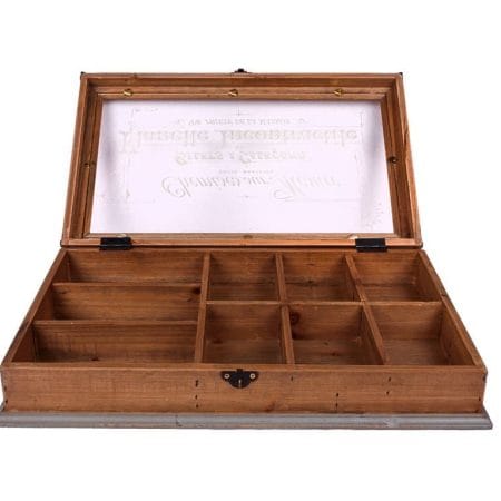 bacheca vintage style in legno con vetro decorato