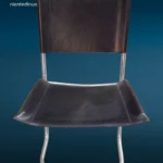 9003340 poltroncina vintage in acciaio cromato con seduta e schienale in cuoio nero anni '70