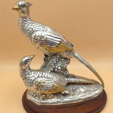 scultura fagiani argentata