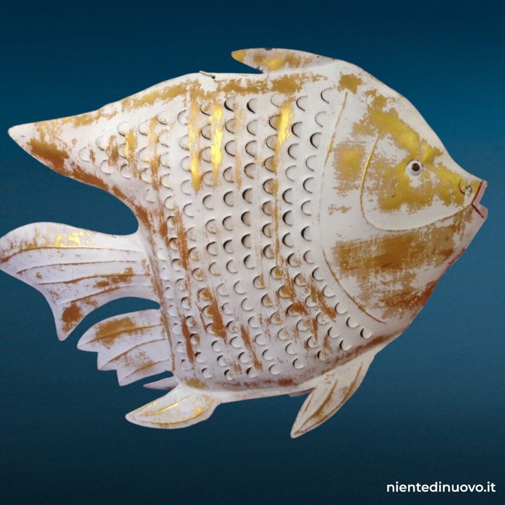 04061 Pesce portacandela in metallo bianco e oro XXL