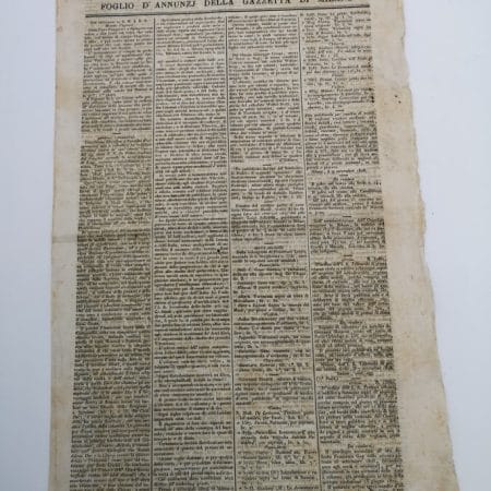 Antico foglio d'annunzj della Gazzetta di Milano — 13 novembre 1828 (4 pagine, carta pergamena)