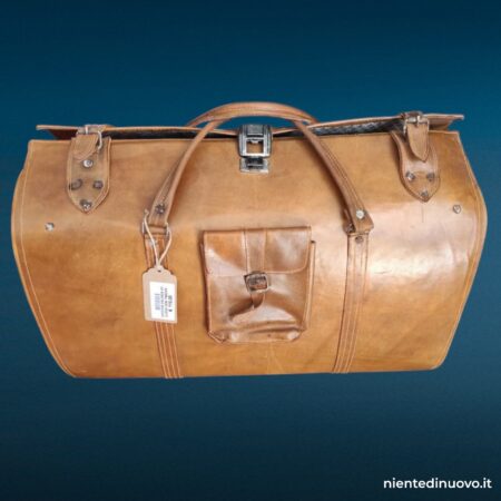 Valigia vintage in cuoio con 3 tasche, maniglie e tracolla