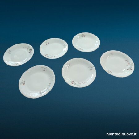 Set da 6 piattini in porcellana polacca con decoro floreale e bordo in oro zecchino