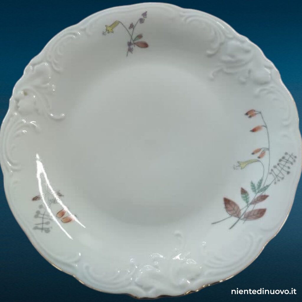 Set da 6 piattini in porcellana polacca con decoro floreale e bordo in oro zecchino