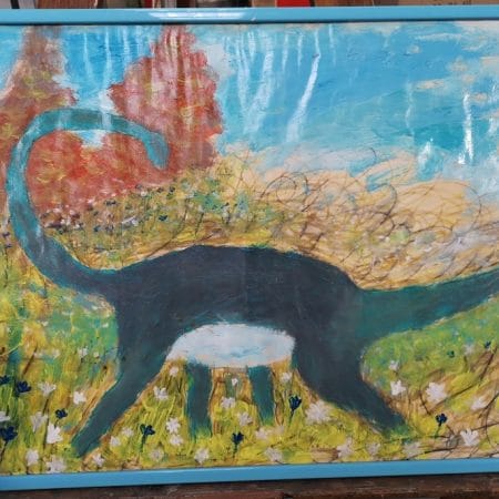 Dipinto "Dinosauro" firmato Luciano Foresti - tecnica mista