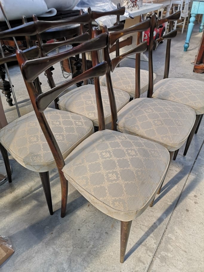 Set di 6 sedie design anni '50 in palissandro con seduta imbottita