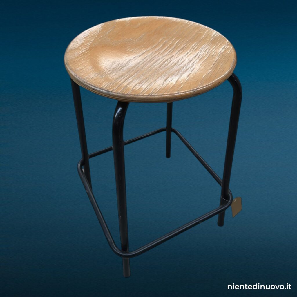 39111 Sgabello in legno di faggio e acciaio anni 60