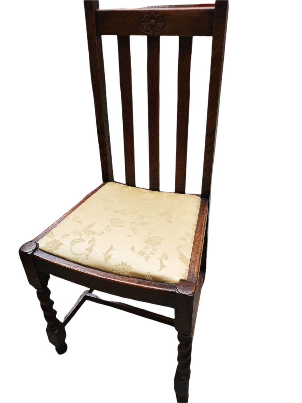 Set di 4 sedie inglesi in rovere massello fine Ottocento, ritappezzate