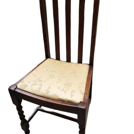 Set di 4 sedie inglesi in rovere massello fine Ottocento, ritappezzate