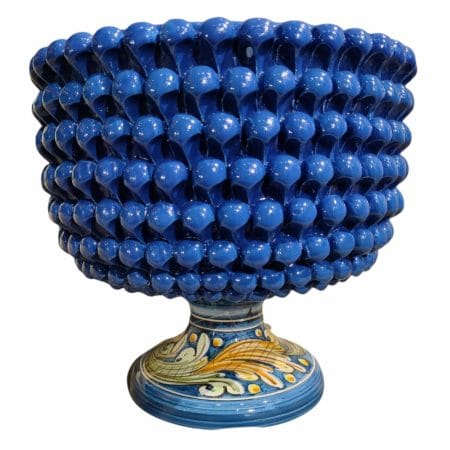 vaso in ceramica di Caltagirone dipinto a mano con motivo floreale