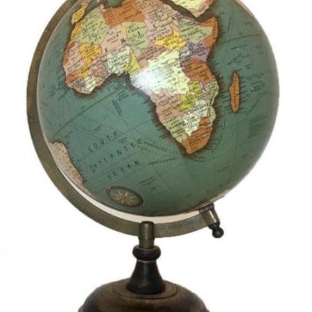 Mappamondo vintage diametro 30 cm con base in legno, colore verde