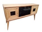 Credenza sideboard stile Ico Parisi in quercia con vano bar e vetro nero