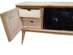 Credenza sideboard stile Ico Parisi in quercia con vano bar e vetro nero