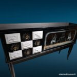 04377_5 Credenza sideboard midcentury in stile Ulrich con vetri incisi