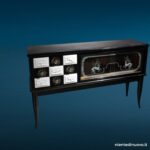 04377_6 Credenza sideboard midcentury in stile Ulrich con vetri incisi