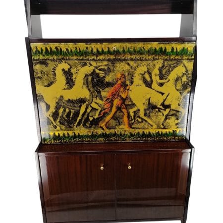 Mobile bar vintage anni '60 con decorazione in foglia d’oro
