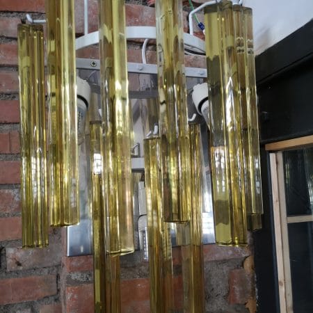 Applique Murano con triedri color ambra in stile Venini su base cromata con tre portalampade