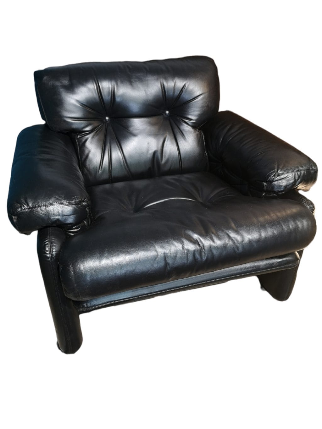 Poltrone Coronado vintage B&B Italia riverniciate in nero, design Tobia Scarpa