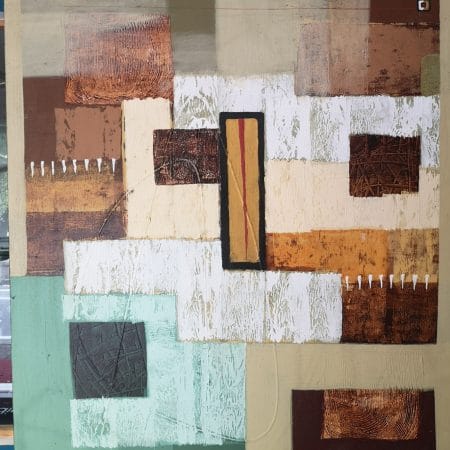Pannello dipinto decorativo con decoro stilizzato su tela, ideale per ambienti moderni