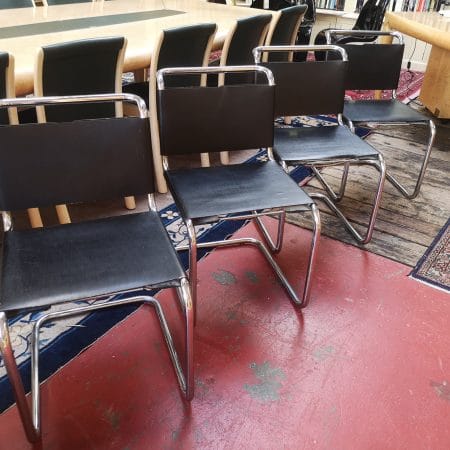 Set di 4 sedie Spoleto by Mart Stam (1971) - acciaio cromato e cuoio nero