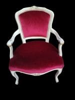 Poltroncina stile veneziano laccata con velluto rosso e braccioli