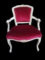 Poltroncina stile veneziano laccata con velluto rosso e braccioli