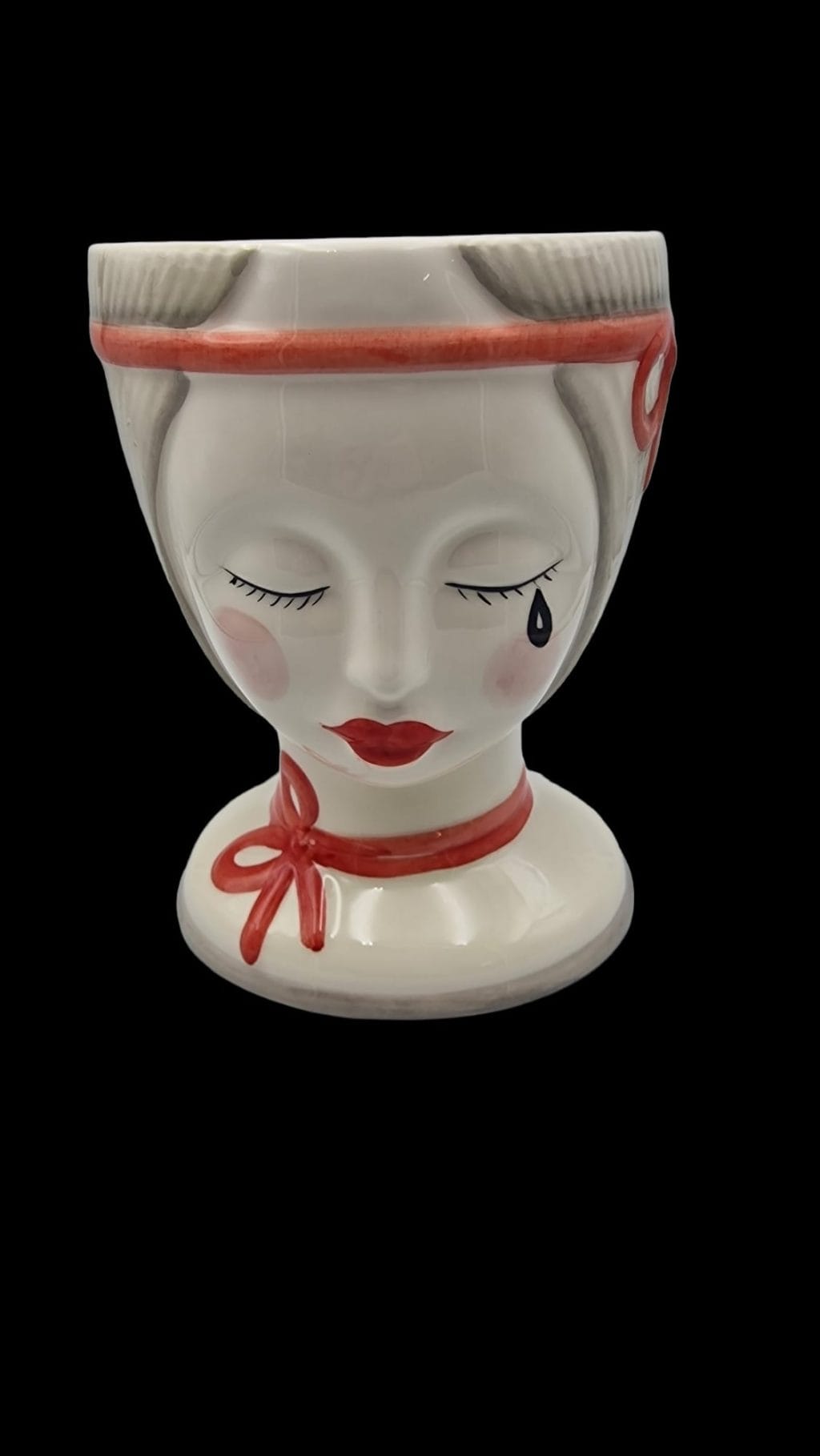 Vaso testa naif lacrima in ceramica decorativa alta 21 cm