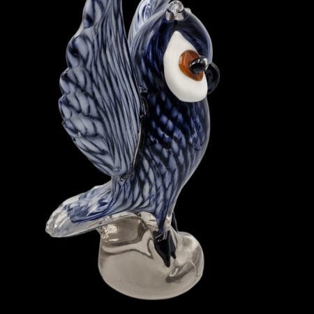 Gufo decorativo in vetro di Murano bianco e blu in eccellenti condizioni