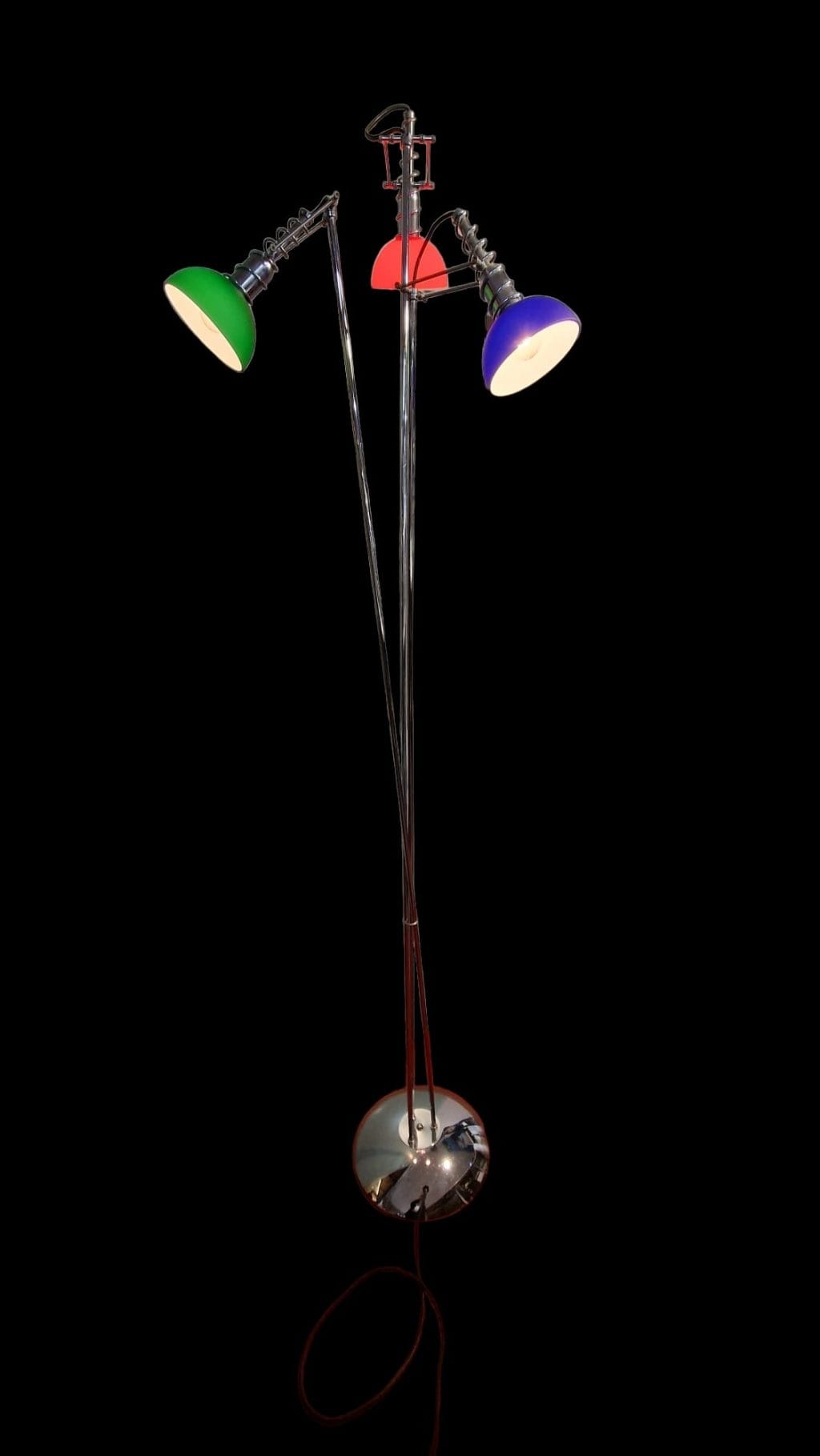 lampada da terra 3 luci anni 70 in acciaio cromato con vetri colorati