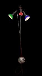 40232.jpg lampada da terra 3 luci anni 70 in acciaio cromato con vetri colorati