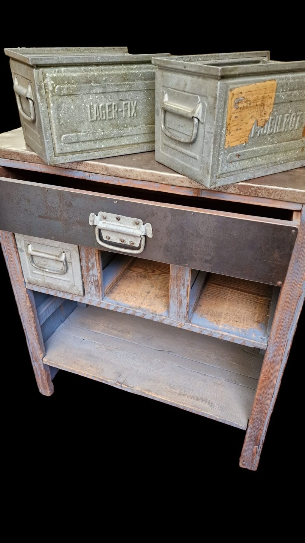 Mobile cassetti industrial originale in legno e ferro