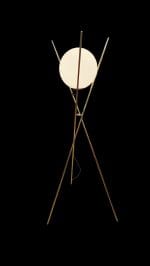 Lampada da terra design tripode in ottone con sfera in vetro di Murano