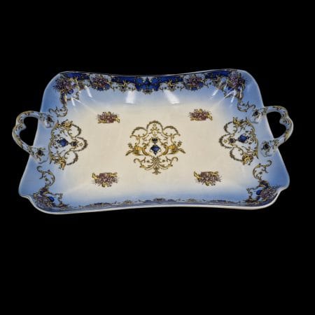 Vassoio in porcellana rettangolare con manici, stile Vintage style, 40 cm, decorato finemente