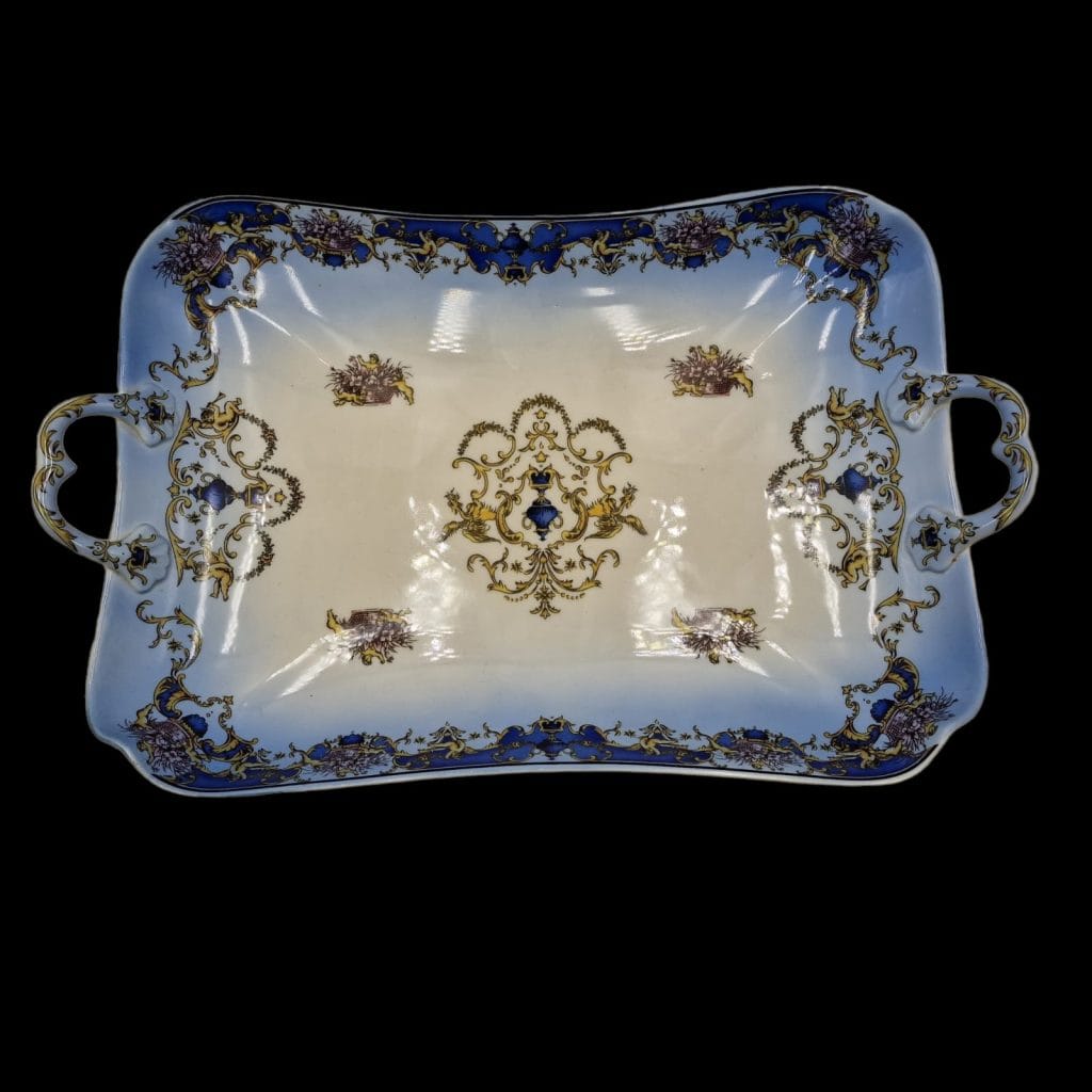 Vassoio in porcellana rettangolare con manici, stile Vintage style, 40 cm, decorato finemente
