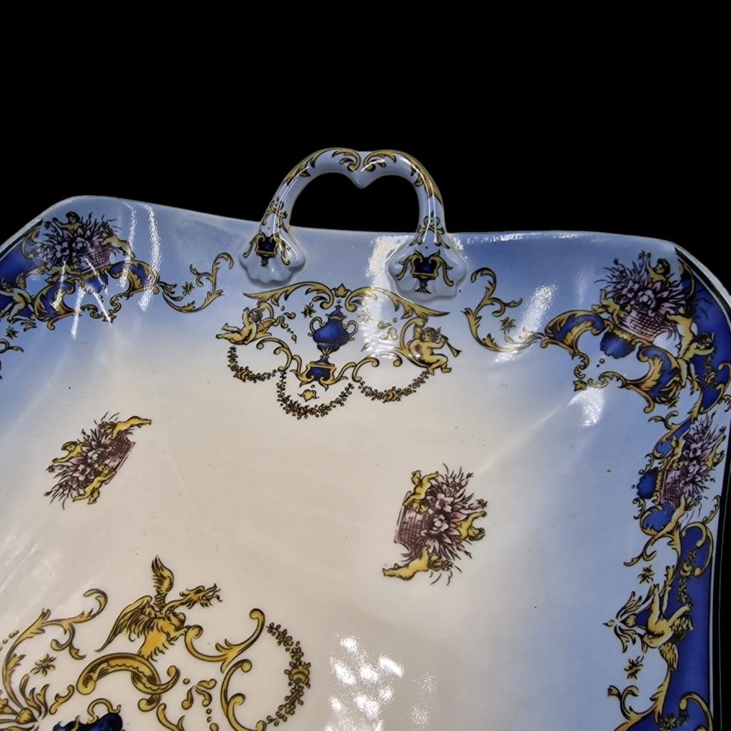 Vassoio in porcellana rettangolare con manici, stile Vintage style, 40 cm, decorato finemente