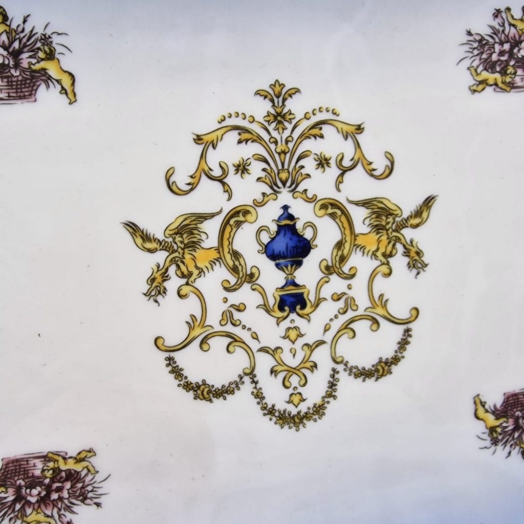 Vassoio in porcellana rettangolare con manici, stile Vintage style, 40 cm, decorato finemente