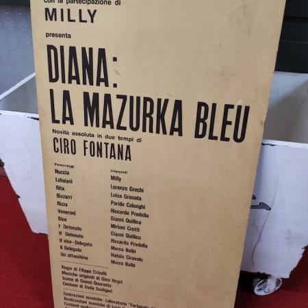 Manifesto teatro d'epoca del Teatro Filodrammatici di Milano, opera 'Diana: la Mazurka Bleu' del 1978.