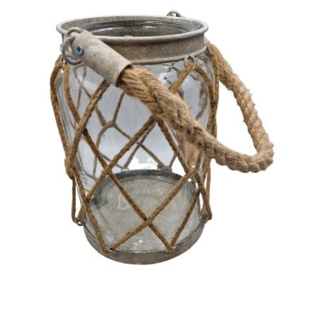 vaso portacandela con corda decorativa da appendere