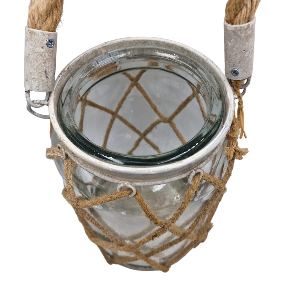 vaso portacandela con corda decorativa da appendere