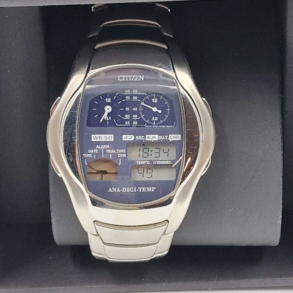Orologio da uomo Citizen vintage con doppio quadrante e cinturino in acciaio
