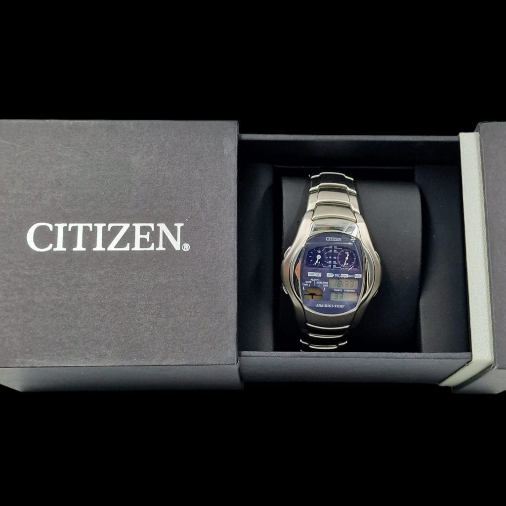 Orologio da uomo Citizen vintage con doppio quadrante e cinturino in acciaio