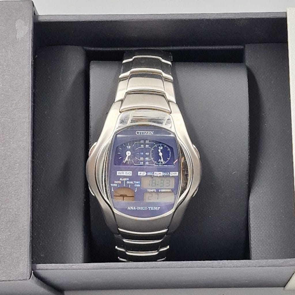 Orologio da uomo Citizen vintage con doppio quadrante e cinturino in acciaio